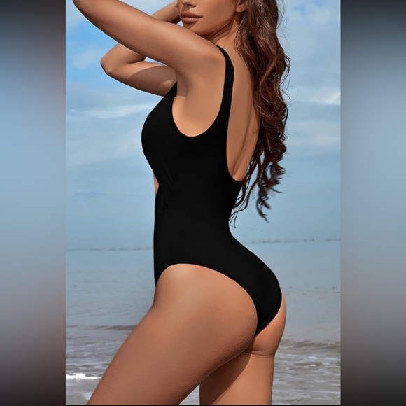 Meyeeka Womens One Piece Swimsuit V Neck Tummy Control Open Back NWT L - Picture 4 of 8